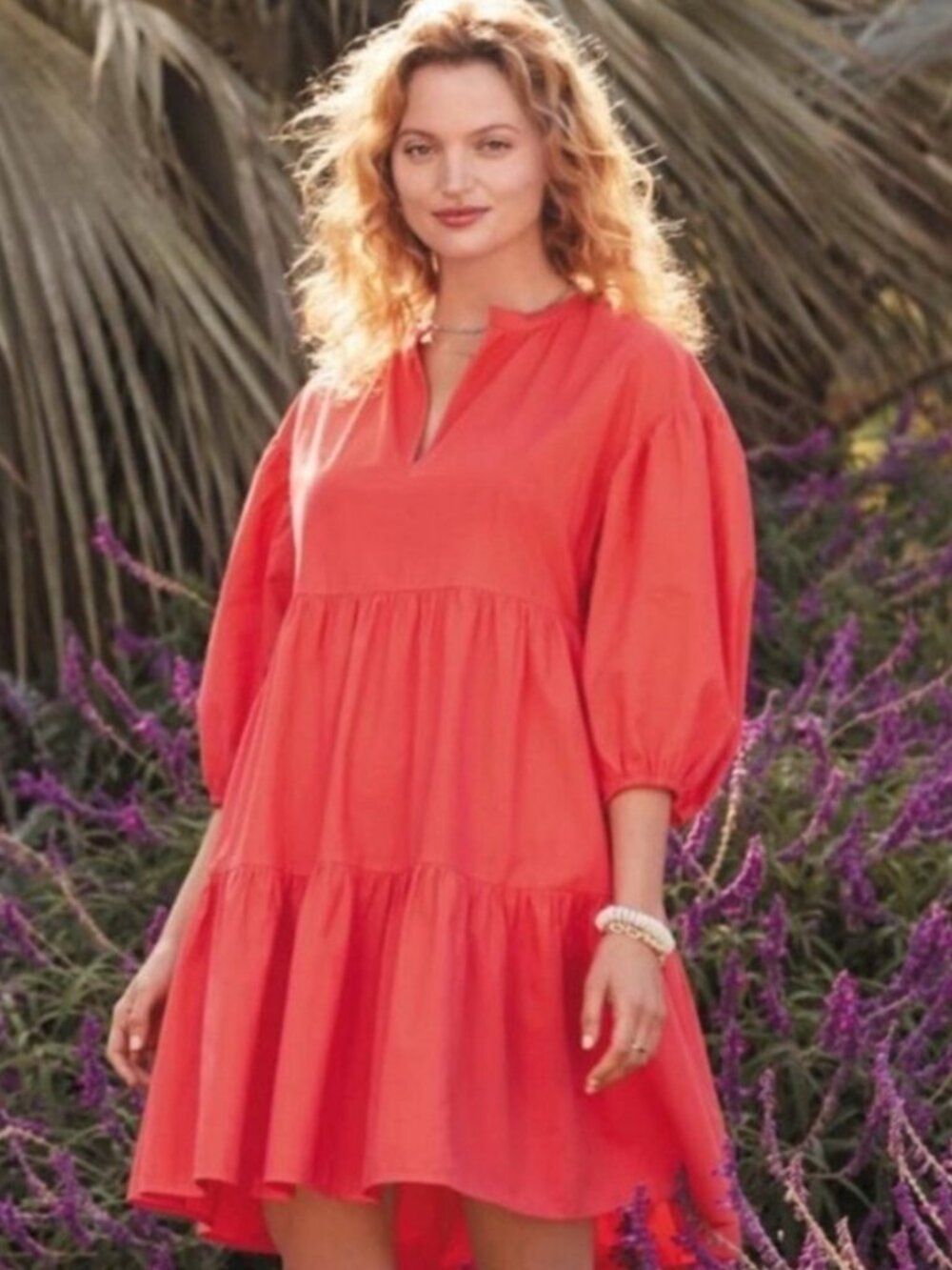 Sundry For Evereve The Anywhere Dress Size L Coral Orange Cotton Pockets Boho